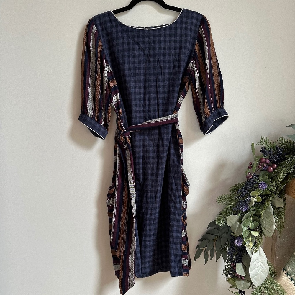 Jennifer Glasgow Puff Sleeve Mixed Print Dress